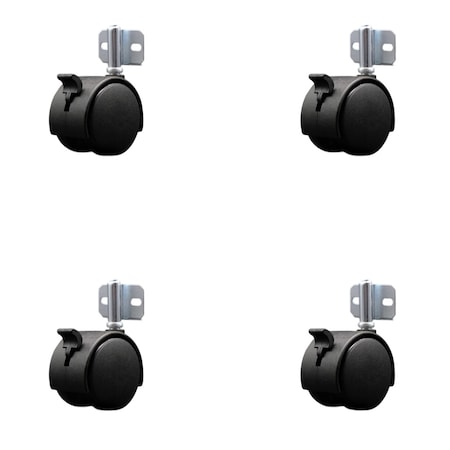 Service Caster 2'' Nylon Twin Wheel Casters with Brakes and Side Mount Brackets , 4PK SCC-GR02S50-NYS-B-716-4-CB180-4